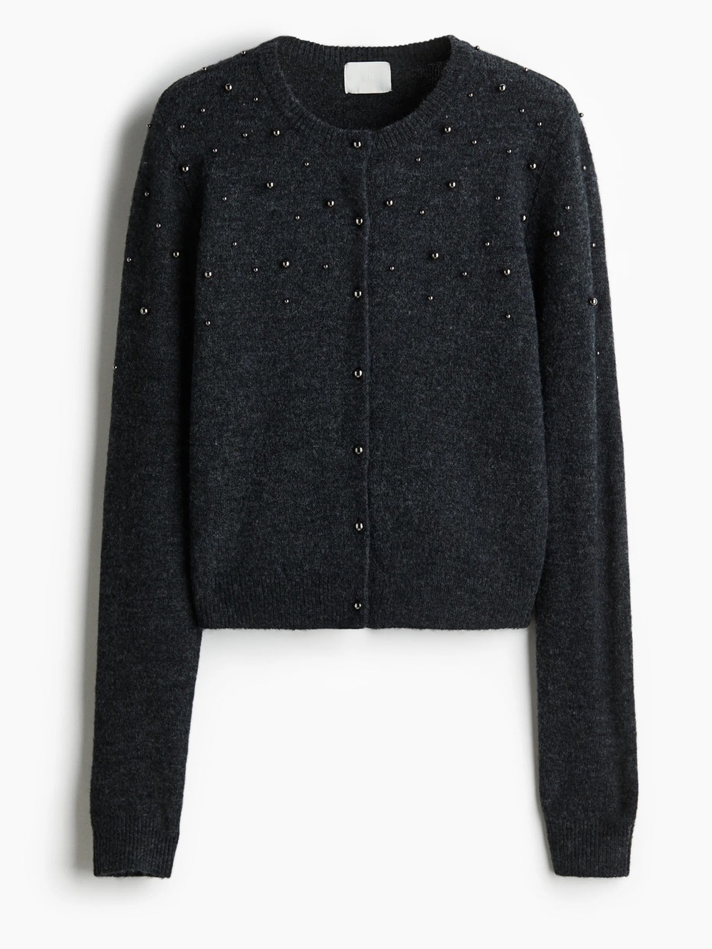 H&M Women’s Size XS Embellished Cardigan Sweater Dark Gray Melange Button Down